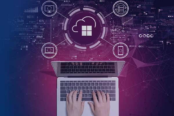 photo of an office worker usign microsoft 365 backup